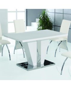 Costilla Wooden Dining Table In White High Gloss With Stainless Steel Base