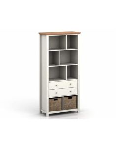 Cotswold Wooden Bookcase In Cream And Oak With 2 Drawers