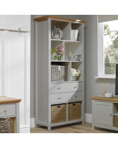 Cotswold Wooden Bookcase In Grey And Oak With 2 Drawers