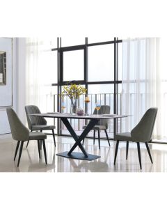 Crete Marble Dining Set In Lacquer With Black Metal Frame And 4 Chairs
