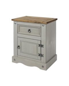 Corona Bedside Cabinet In Grey Wax With One Door And Drawer