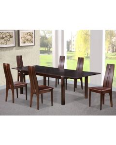 Croft Wooden Dining Set In Dark Walnut With 6 Solid Beech Chairs