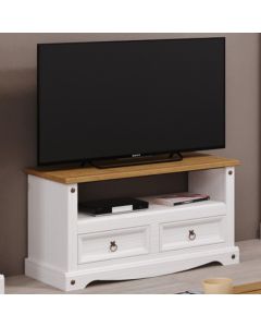 Corona Wooden Tv Stand With 2 Drawers 1 Shelf In White