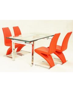 Crystal Extending Glass Dining Set With 4 Ankara Chairs