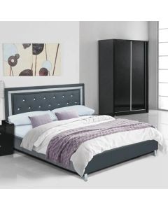 Crystalle Faux Leather Upholstered Double Bed In Grey