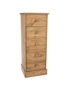 Calisa Narrow Wooden Chest Of 5 Drawers In Waxed Pine