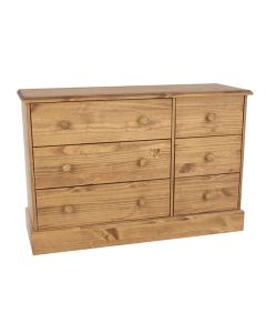 Calisa Wide Wooden Chest Of 6 Drawers In Waxed Pine