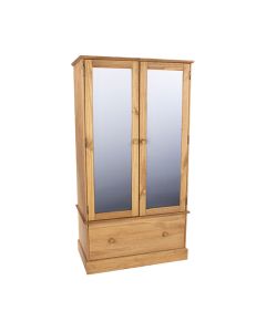 Calisa Wooden Wardrobe With 2 Doors 1 Drawer In Waxed Pine
