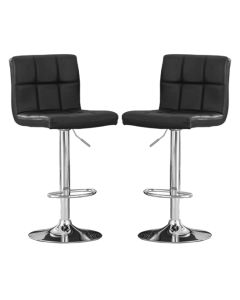 Cubik Black Faux Leather Bar Stools In Pair With Chrome Base