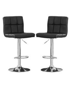 Cubik Black Faux Leather Bar Stools In Pair With Chrome Base