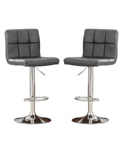 Cubik Grey Faux Leather Bar Stools In Pair With Chrome Base