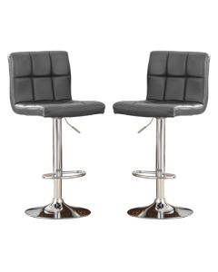 Cubik Grey Faux Leather Bar Stools In Pair With Chrome Base