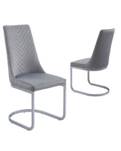 Curva Grey French Velvet Upholstered Dining Chairs In Pair