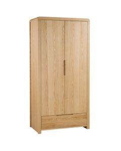 Curve Wooden 2 Doors 1 Drawer Wardrobe In Waxed Oak