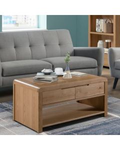 Curve Wooden 2 Drawers Coffee Table In Oak