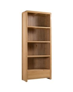 Curve Wooden 3 Shelves Tall Bookcase In Oak
