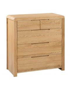 Curve Wooden Chest Of Drawers In Waxed Oak With 5 Drawers