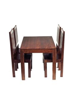 Toko Solid Mango Wood Dining Table With 4 Chairs In Dark Mahogany