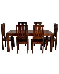 Toko Solid Mango Wood Dining Table With 6 Chairs In Dark Mahogany