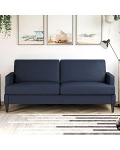 Asher Linen Fabric 3 Seater Sofa In Blue With Black Legs