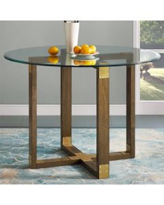 Bronx Clear Glass Dining Table With Rustic Oak Wooden X-Base