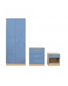 Dakota Bedroom Furniture Set In High Gloss Blue And Matt Oak