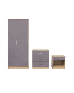 Dakota Bedroom Furniture Set In High Gloss Grey And Matt Oak