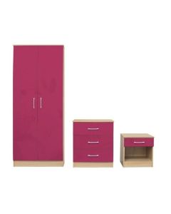 Dakota Bedroom Furniture Set In High Gloss Pink And Matt Oak