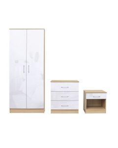 Dakota Bedroom Furniture Set In High Gloss White And Matt Oak
