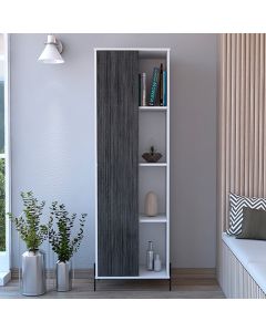 Dallas Tall Wooden Storage And Display Cabinet In Carbon Grey Oak