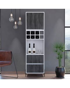 Dallas Wooden Tall Bar Cabinet In Carbon Grey Oak