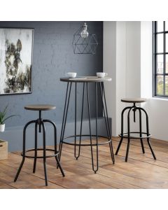 Dalston Wooden Bar Table In Mocha Elm With 2 Spitfire Stools