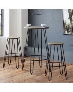 Dalston Wooden Bar Table In Mocha elm With 2 Stools