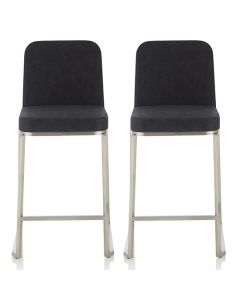 Daphne Black Faux Leather Fixed Counter Height Bar Stools In Pair