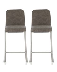 Daphne Grey Faux Leather Fixed Counter Height Bar Stools In Pair