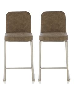 Daphne Taupe Faux Leather Fixed Counter Height Bar Stools In Pair