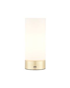 Dara USB Opal Glass Table Lamp In Brushed Brass