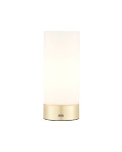 Dara USB Opal Glass Table Lamp In Brushed Brass