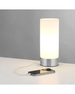 Dara USB Opal Glass Table Lamp In Brushed Nickel
