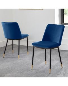 Delaunay Blue Velvet Upholstered Dining Chairs In Pair