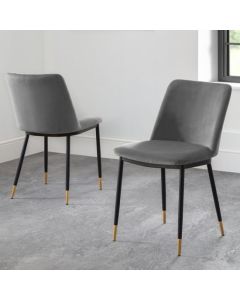 Delaunay Grey Velvet Upholstered Dining Chairs In Pair