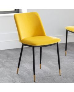Delaunay Velvet Upholstered Dining Chair In Mustard