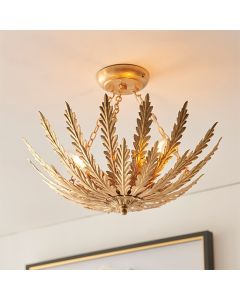 Delphine 3 Lights Flush Decorative Layered Leaves Ceiling Light In Gold