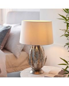 Delphine Decorative Layered Leaves Table Lamp In Silver With Ivory Shade