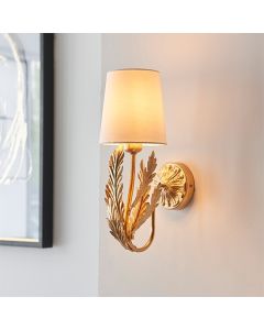 Delphine Decorative Layered Leaves Wall Light In Gold With Ivory Shade