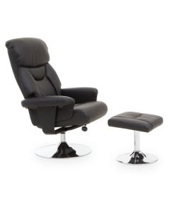 Denton Faux Leather Recliner Chair With Footstool In Black