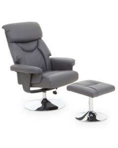 Denton Faux Leather Recliner Chair With Footstool In Grey