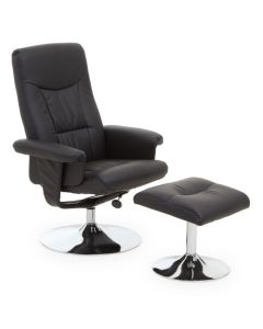 Denton Leather Effect Recliner Chair With Footstool In Black