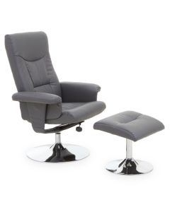 Denton Leather Effect Recliner Chair With Footstool In Grey