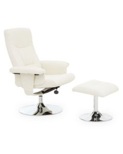 Denton Leather Effect Recliner Chair With Footstool In White